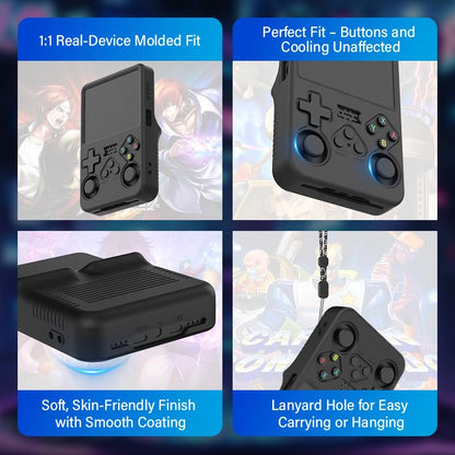 Silicone Case for R36S Handheld Game Console Protective Case with Lanyard Button Cover Accessory for Gift (Black) - color: black