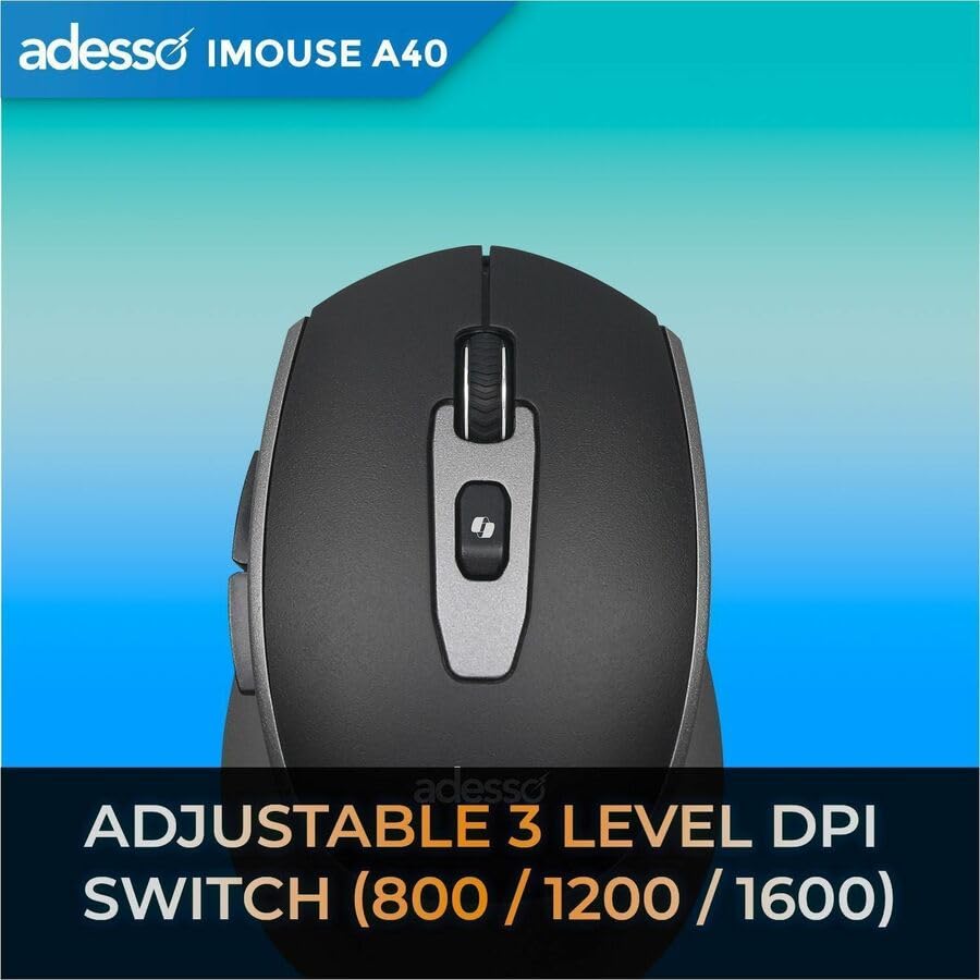 Adesso iMouse A40 Wireless Mouse, Bluetooth and 2.4GHz Dual Mode with USB-C Receiver, Copilot AI Hotkey, Quiet Click Switches, 3 Level DPI (1000/1600/2400), 6 Buttons for Windows and Mac