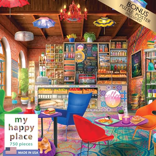 RoseArt - My Happy Place - Boho Coffeshop - 750 Piece Jigsaw Puzzle for Adults - style: Boho Coffeeshop