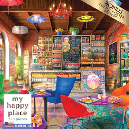RoseArt - My Happy Place - Boho Coffeshop - 750 Piece Jigsaw Puzzle for Adults - style: Boho Coffeeshop