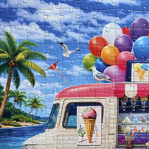 300 Piece Puzzles for Adults Kids Seniors - Ice Cream Truck - Summer Beach Jigsaw Puzzles