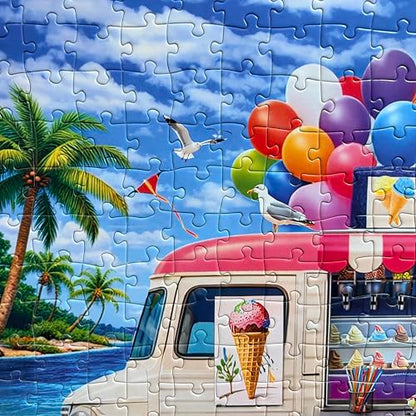 300 Piece Puzzles for Adults Kids Seniors - Ice Cream Truck - Summer Beach Jigsaw Puzzles