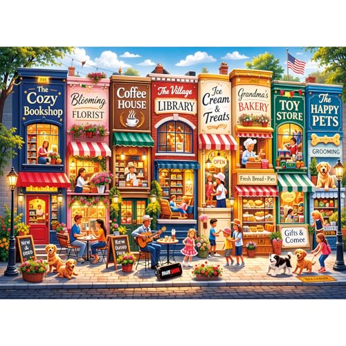500 Piece Puzzles for Adults, Colorful Small Town Jigsaw Puzzles 500 Pieces, Vibrant Street Market Building Adult Puzzle, Puppy Animal Jigsaw Puzzle for Teens Adult Seniors, Home Decor Birthday Gift