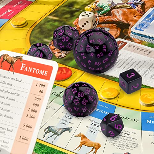 AUSTOR 15 Pieces Complete Polyhedral Dice Set D3-D100 Game Dice Set with a Leather Drawstring Storage Bag for Role Playing Table Games(Black & Purple) - color: Black & Purple