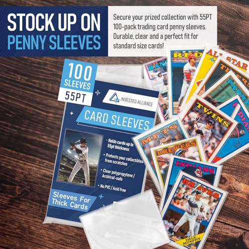 Premium Penny Sleeves for Trading Cards | Soft Trading Card Sleeves for Baseball Cards, Ultra Clear Plastic Pro Sports Card Sleeve, Football, MTG Collector Sleeve (Standard + Thick Options Available) - style: 55PT - 100 Count