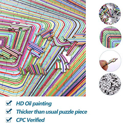 Bgraamiens Puzzle-Twisted 3D Colorful squares-1000 Pieces Square Puzzle Color Challenge Jigsaw Puzzles for Adults