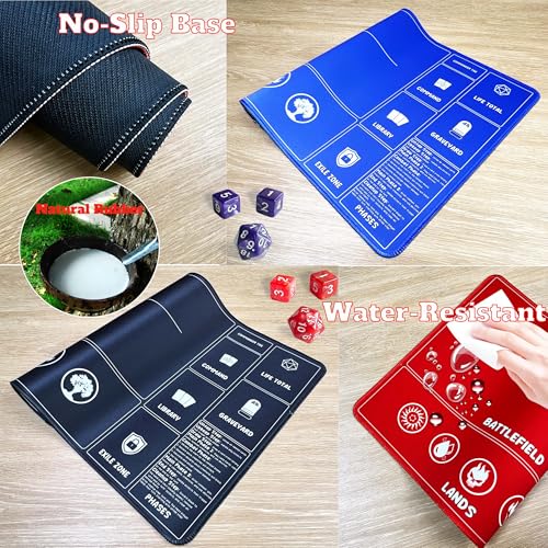 Card Game Playmats MTG Playmat for Beginner 2 Pack with Dices, Magic Mat Commander Deck Card Playmat for TCG MTG Accessories Play Mat 24x14 Inches Duel Card Battles, Black/Blue - color: Black+blue