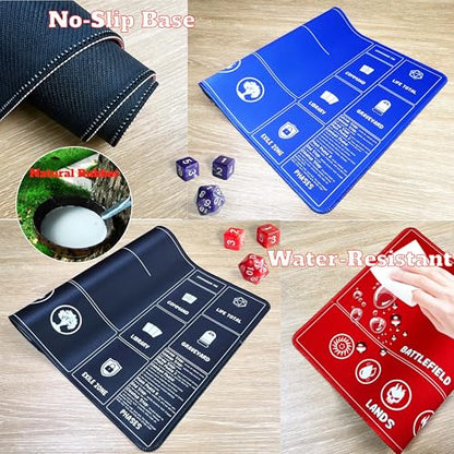 Card Game Playmats MTG Playmat for Beginner 2 Pack with Dices, Magic Mat Commander Deck Card Playmat for TCG MTG Accessories Play Mat 24x14 Inches Duel Card Battles, Black/Blue - color: Black+blue