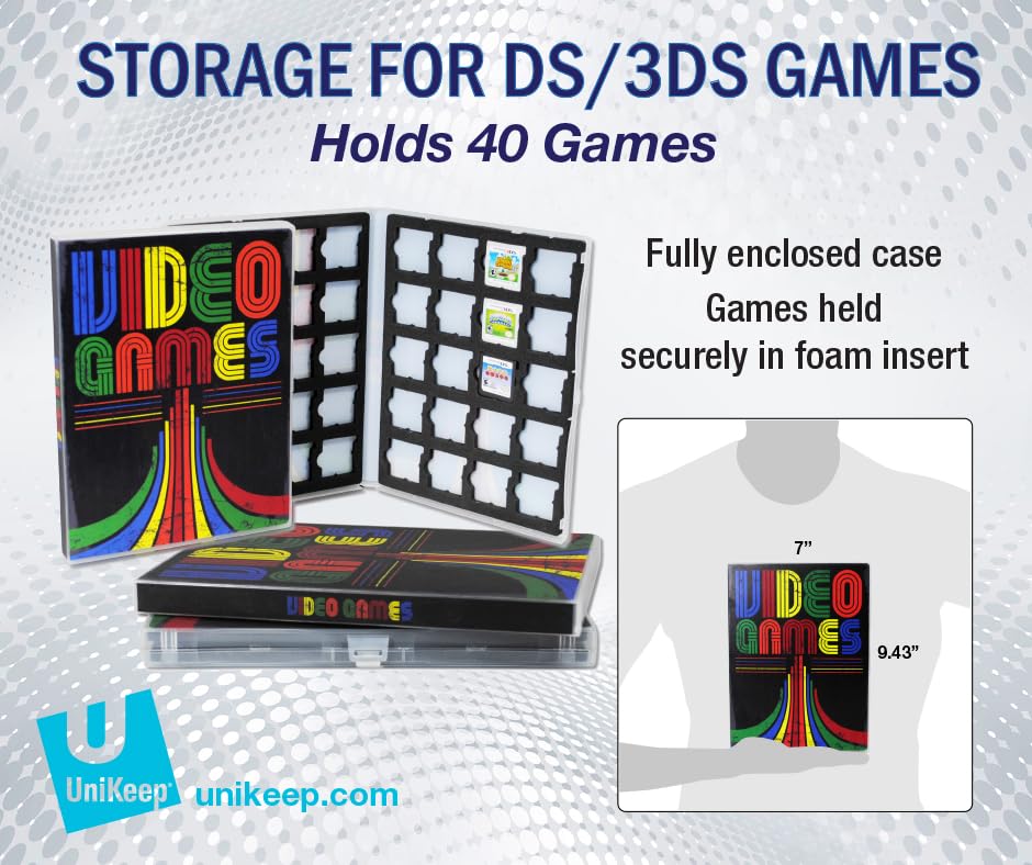 UniKeep Game Case for Nintendo 3DS Cartridges - Holds 40 Games (Retro Black)