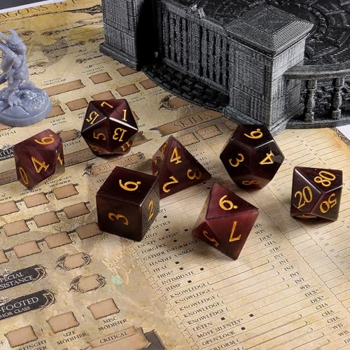LUCKY-M Cat Eye DND Dice Sets, Gemstone Dice for Dungeons and Dragons, Stone Dice D&D Accessories RPG dice MTG Women Gift (CE-Purple Red) - color: Ce-purple Red