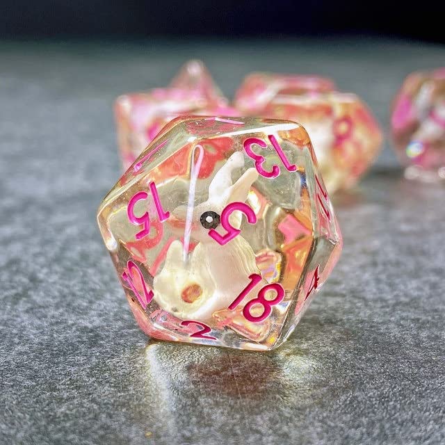 Sage's Portal Animal Familiars Resin DND Dice Set Polyhedral Dice Set for Dungeons and Dragons RPG Pathfinder Tabletop TTRPG (Bunny Familiar)