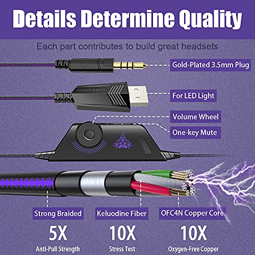 BENGOO G9000 Stereo Gaming Headset for PS5, PS4, PC, Xbox One Controller, Noise Cancelling Over Ear Headphones with Mic, LED Light, Bass Surround, Soft Memory Earmuffs - Purple - color: Purple
