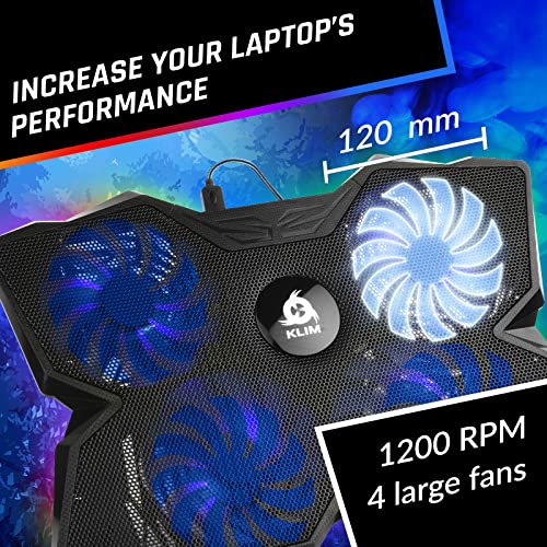 KLIM Wind Laptop Cooling Pad - More Than 500 000 Units Sold - New Version - The Most Powerful Rapid Action Cooling Fan - Laptop Stand with 4 Cooling Fans at 1200 RPM - USB Fan - PS5 PS4 - RGB - color: RGB