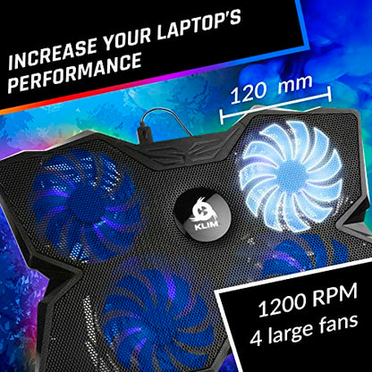 KLIM Wind Laptop Cooling Pad - More Than 500 000 Units Sold - New Version - The Most Powerful Rapid Action Cooling Fan - Laptop Stand with 4 Cooling Fans at 1200 RPM - USB Fan - PS5 PS4 - RGB - color: RGB