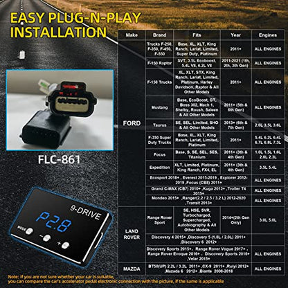 Throttle Response Controller 9 Drive Modes Smart Electronic Racing Accelerator Compatible with Ford F150 F250 Raptor Fusion Focus Grand Mondeo Ranger Transit Mazda 5 6 BT-50 CX-9 - size: 861