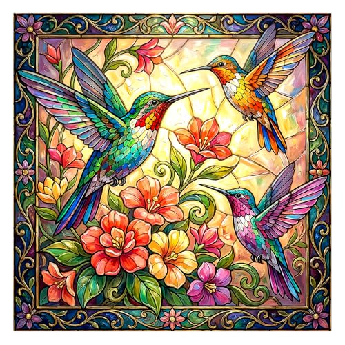 Vintage Paint Hummingbird Flower 1000 Piece Puzzles for Adults | Floral Hummingbirds Puzzles for Adults 1000 Pieces, Impossible Hard Fun Challenging Stained Glass Puzzles for Adults - color: Floral Hummingbirds