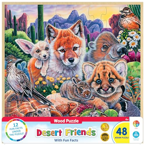 Masterpieces 48 Piece Fun Facts Jigsaw Puzzle for Kids - Desert Friends Wood Puzzle - 12"x12" - style: Desert Friends