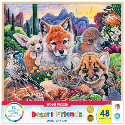 Masterpieces 48 Piece Fun Facts Jigsaw Puzzle for Kids - Desert Friends Wood Puzzle - 12"x12" - style: Desert Friends