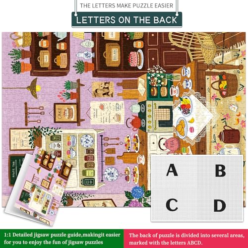 1000 Piece Jigsaw Puzzles for Adults, Kitchen Puzzle with 1:1 HD Poster, Precise Interlocking, Letter Markings on Back, Dust-Free, Stress Relief & Ideal Family Game Gift - color: Kitchen