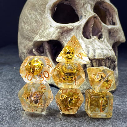 Sage's Portal Familiars and Reagents Resin DND Dice Set Polyhedral Dice Set for Dungeons and Dragons RPG Tabletop TTRPG (Golden Skull) - color: Golden Skull