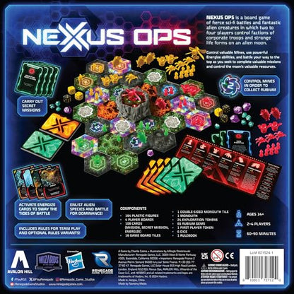 Renegade Game Studios Nexus Ops Board Game - Sci-Fi Miniatures Strategy | For 2-4 Players, Includes Translucent Blacklight Alien Units, Secret Missions & Rubium Mine Control, 90-Min Playtime
