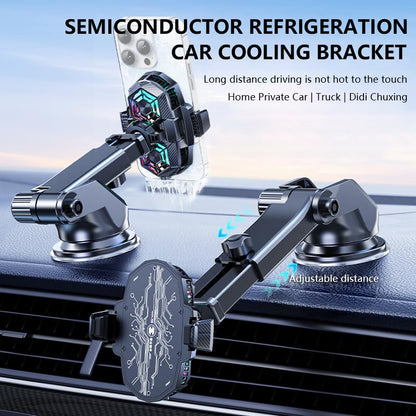 Car Cell Phone Holder Mount with Dual Semiconductor Cooling Fan, Scalable Cell Phone Cooler Car Stand Radiator with Light