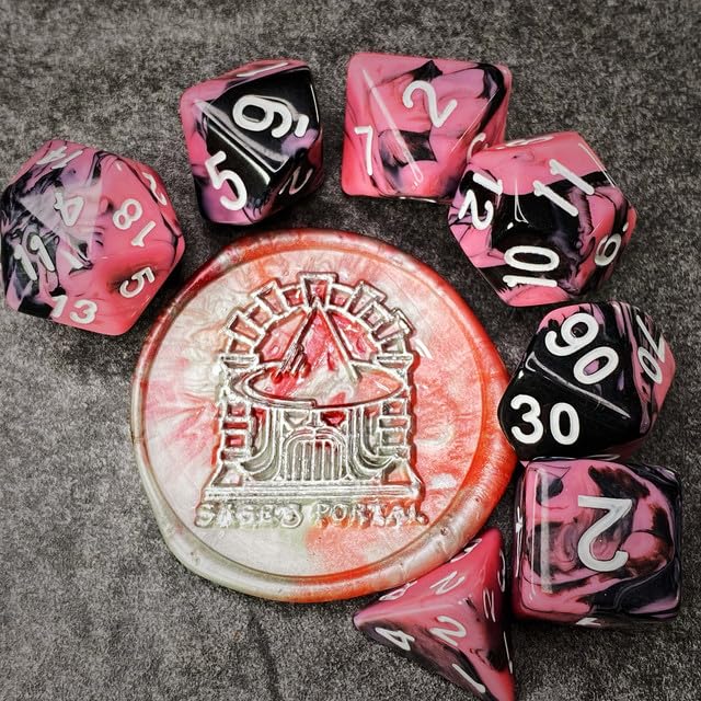 Sage’s Portal Stones DND Dice Set Acrylic Opaque 7-PC Polyhedral DND Dice Set for Dungeons and Dragons D&D Sage’s Cantrips RPG Tabletop TTRPG (Pink/Mica) - color: Pink/Mica