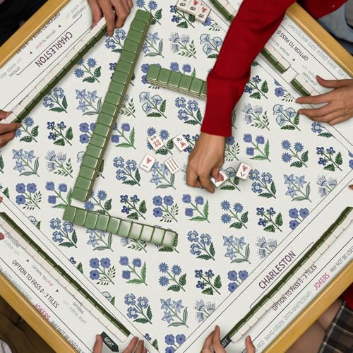 Tegeme Mahjong Mat Flower 31.5" X 31.5" Anti Slip Game Table Cover | Noise Reduction for Quiet Play, Chinoiserie Floral Design, Non Slip Backing Secures Mat, For Mah Jong Card Tile Games - size: 31.5" X 31.5", style: Flower