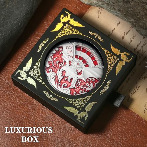 DND Spinner Metal Dice Set DNDND 7-in-1 Spinner D&D Dice Set with Luxurious Gift Box for Dungeons and Dragon and Tabletop Game (Silver with Red) - color: Dragon Silver Red