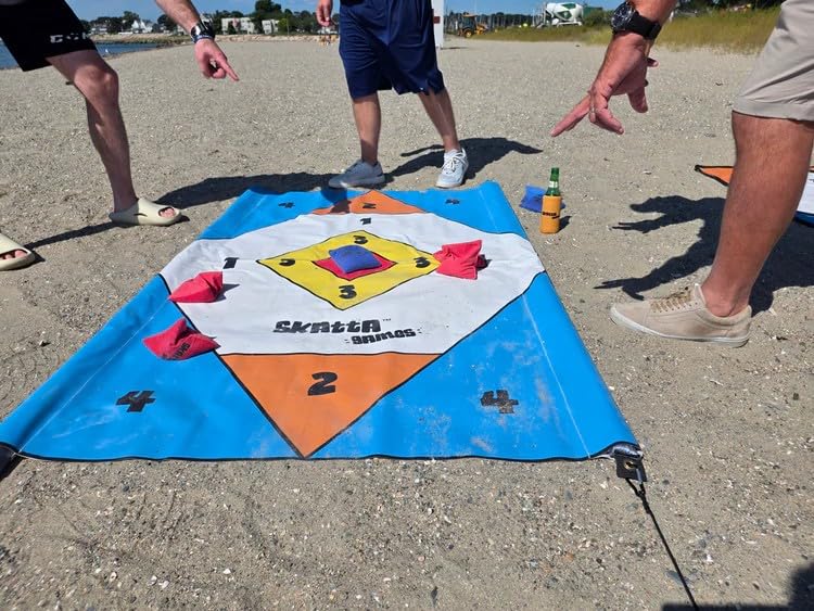 Skatta Bag Premium Cornhole Alternative Set - All-Surface Outdoor Beanbag Toss Game for Adults & Family - Weatherproof Yard Play Kit with 2 Target Boards, 8 Dual-Sided Slick Rough Bags