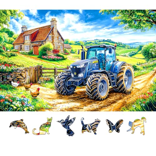 500 Piece Puzzles for Adults, Farm Scene Blue Tractor Jigsaw Puzzles Seniors, Country Cottage Rural Landscape Puzzle, Outdoor Farm Animals Nature Puzzle, Family Game Gift & Home Décor - color: Farm Scene