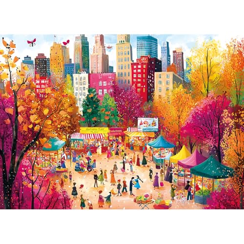 Puzzles for Adults 1000 Pieces, Autumn Market Puzzle with Letters | Impossible Hard Difficult Challenging Puzzles, Street View Jigsaw Puzzle for Family Games Gift, Dust Free, 27.5 x 19.7 inch - color: Colorful - Autumn Market