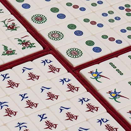 Yellow Mountain Imports Classic Chinese Mahjong Game Set, Emerald with 148 Medium-Size Translucent Green Tiles and Wooden Case - color: ['Emerald']