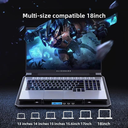 Laptop Cooling Pad 6 Fans RGB LED Adjustable Stand 12-17" Gaming | 6 fans 2400 RPM, RGB lights, adjustable speed, phone holder, metal mesh, dual USB, fits 12-17", 35-70 CFM cooling power - color: Black standard version (no speed control, with sta