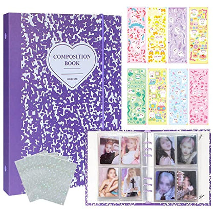 Kpop Photocard Binder 3 Inch Kpop Photocard Holder Book with 50pcs Holographic Card Sleeves &Kpop Photocard Korean Stickers, A5 Binder Photocard Album with 200 Pockets 25pcs Inner Page - color: Purple