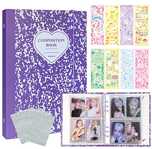 Kpop Photocard Binder 3 Inch Kpop Photocard Holder Book with 50pcs Holographic Card Sleeves &Kpop Photocard Korean Stickers, A5 Binder Photocard Album with 200 Pockets 25pcs Inner Page - color: Purple