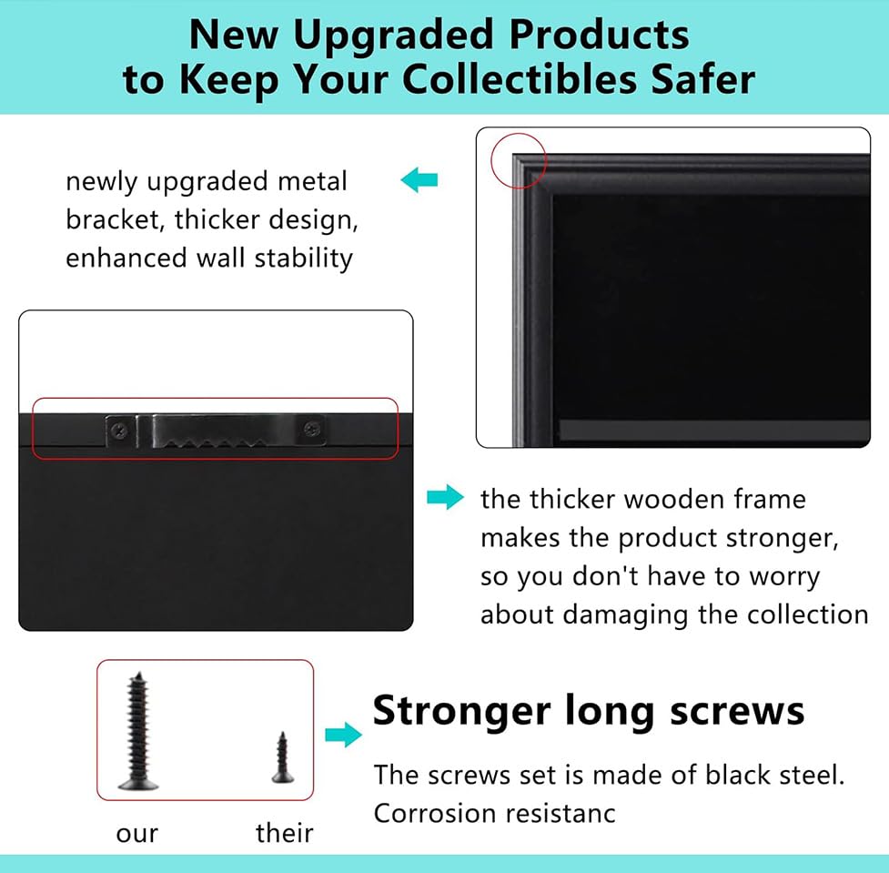 VERANI 36 Graded Sports Baseball Card Display Case Wall Mount Black | Lockable Trading Card Wall Cabinet,98% UV Block Acrylic Panel,Premium Wood Frame,Vertical Wall Mount Only - size: Large-Horizontal-Black-BlackLock