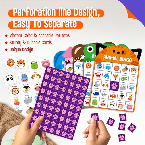 SpriteGru Animal Bingo Game, 25PCS Bingo Board Game, 2-25 Players Bingo Game Set for Family, Friend, Kid, Adult, Fun Group Activity Interesting Party Supplies - style: Animal Bingo Game