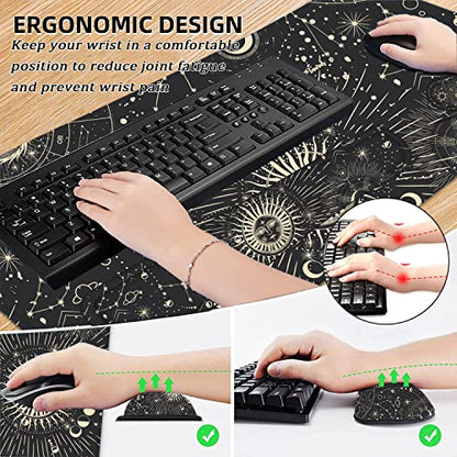 Large Mouse Pad with Wrist Rest, 4-in-1 Wrist Rest for Keyboard and Mouse | Non-Slip Waterproof Desk Mat Set, 35.4"x15.7" Desk Mat+Keyboard Wrist Rest+Mouse Wrist Support+Cup Coaster for Home Office - color: 4Pcs-Sun