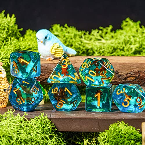 Cusdie 7-Die DND Dice, Polyhedral Dice Set Filled with Animal, for Role Playing Game D&D Dice (Red White Goldfish) - color: Red White Goldfish