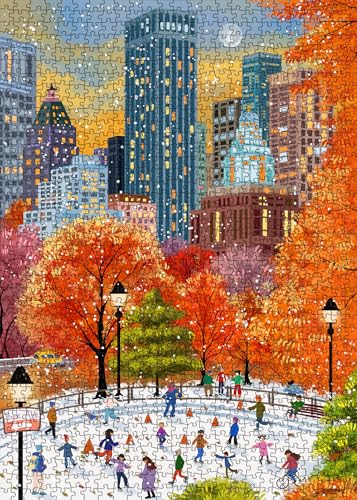 Fall Central Park Puzzles 1000 Pieces for Adults, Fun Fall Winter Snow Jigsaw Puzzle, Autumn Art Puzzle Collage as Home Decor - color: Central Park
