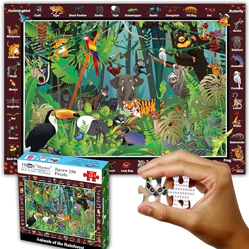 Think2Master Rainforest Jungle Animal 250 Pieces Jigsaw Puzzle for Adults & Seniors. Great Gift with Larger Pieces 14.2” X 19.3” - style: Rainforest Jungle