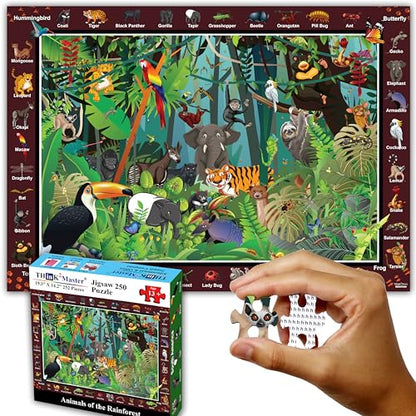 Think2Master Rainforest Jungle Animal 250 Pieces Jigsaw Puzzle for Adults & Seniors. Great Gift with Larger Pieces 14.2” X 19.3” - style: Rainforest Jungle