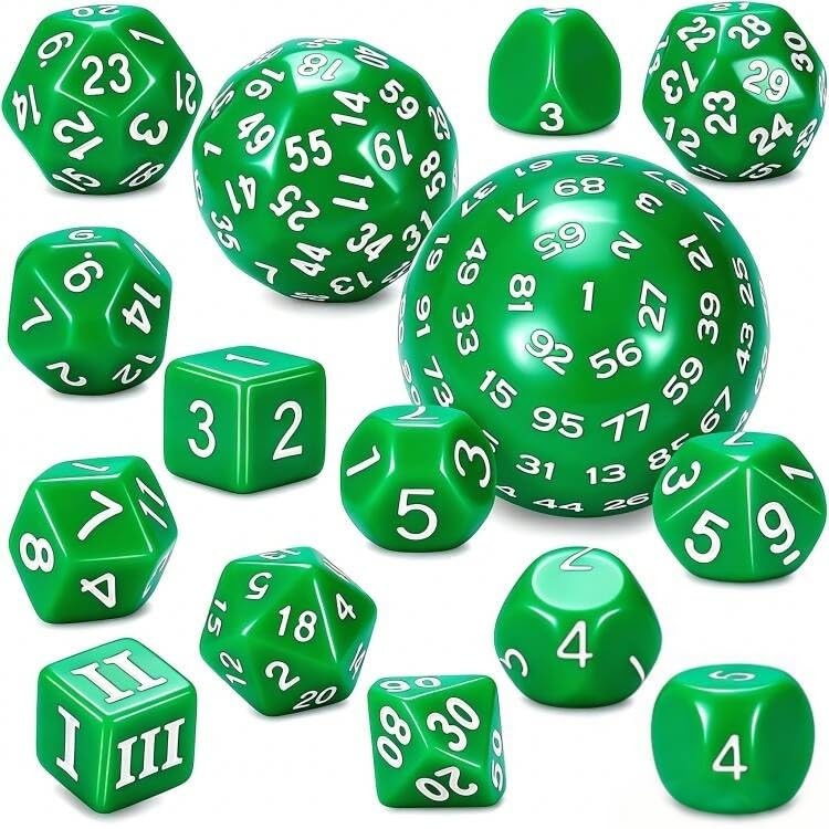 CiaraQ DND Polyhedral Dice Set (15pcs) D4-D100 Game Dice with Dice Bag | Acrylic Role Playing Dice for Dungeons and Dragons MTG Table Games (Green & White) - color: Green & White