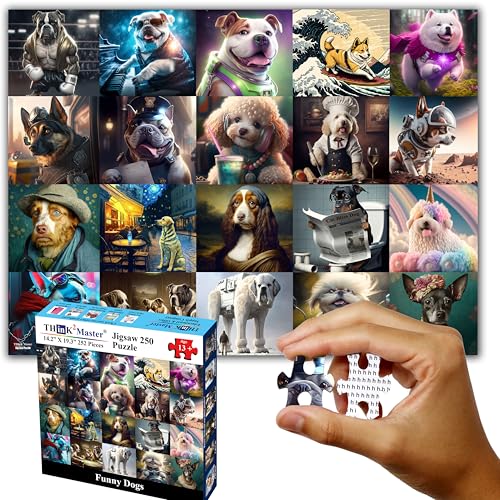 Think2Master Funny Dogs 250 Pieces Jigsaw Puzzle Featuring heartwarming Puppies and Dogs. Puzzle for Adults, Teens & Families. Great Gift. Size: 14.2” X 19.3” - style: Funny Dogs