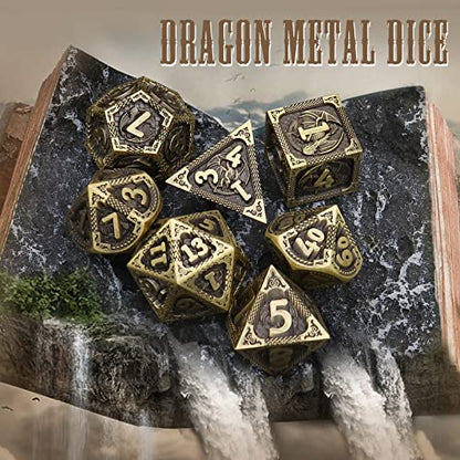 PJOY D&D Dice Set Dragon Metal DND Dice Set Antique Bronze with Case for RPG Role Playing Games Compatible with Dungeons and Dragons Gift TTRPG - color: Antique Bronze