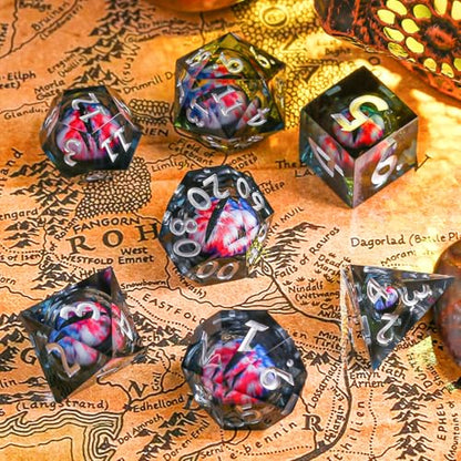 DND Dice Set Dungeons and Dragons Dice, 7 Piece Liquid Core Eye Dice Set D&D Dungeons and Dragons Sharp Edge Resin Dice with Gift Box, Polyhedral Role Playing RPG Dice D20 D12 D10 D8