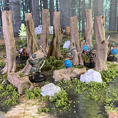 Swamp Trees Terrain Set for Dungeons and Dragons - 28mm Scale Tabletop RPG Miniature Terrain with Seven Trees, Rotting Tree Stump, Logs and Stepping Stones