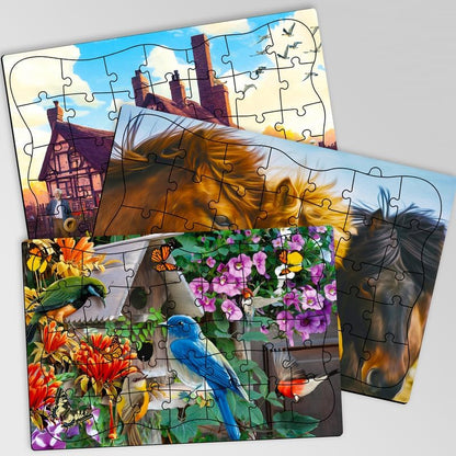 QUOKKA 35 Piece Dementia Activities for Adults - 3 Set Dementia Puzzles for Elderly - Large Piece Gifts Products for Seniors - Alzheimers Jigsaw Puzzle Games for Adults - Birds, Steeds, and Old City
