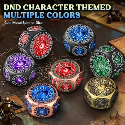 ZHOORQI 8-in-1 DND Dice Set – Metal Spinner Dice with Dual D20, 3D Monster Engravings & Smooth Spinning – Perfect for TTRPG, D and D Dungeons and Dragons Gifts(Black Dice- Blue) - color: Black Blue